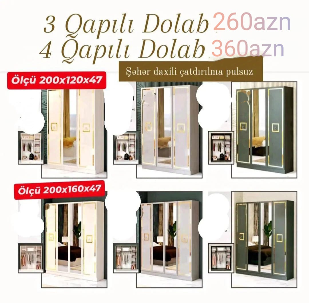 Dolablar Sifarişlə hazırlanır Rəng seçimi var Ölçü