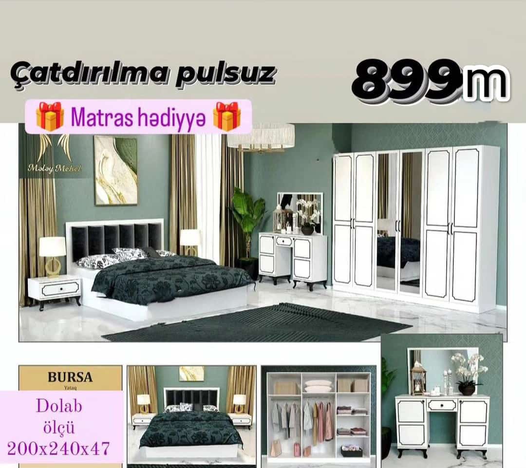 Yataq otağı dəsti Sifarişlə hazırlanır Matras hədiyyə Dolab