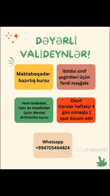 İbtidai sinif şagirdləri və məktəbəqədər şagirdlərə hazırlıq dərsləri Mən Əmirova Sürəyya ibtidai sinif müəlliməsiyəm.Mental