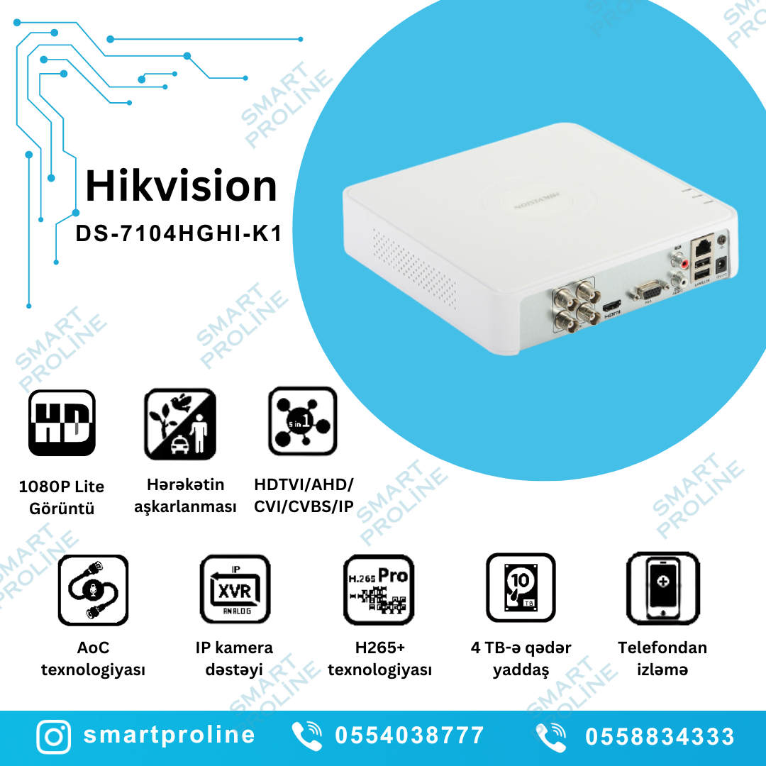 DVR aparatı "Hikvision" ✓ 4 port 1080p Dvr - 81 Azn ✓ 8