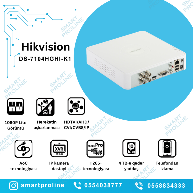 DVR Hikvision DVR aparatı "Hikvision" ✓ 4 port 1080p Dvr - 81 Azn ✓ 8