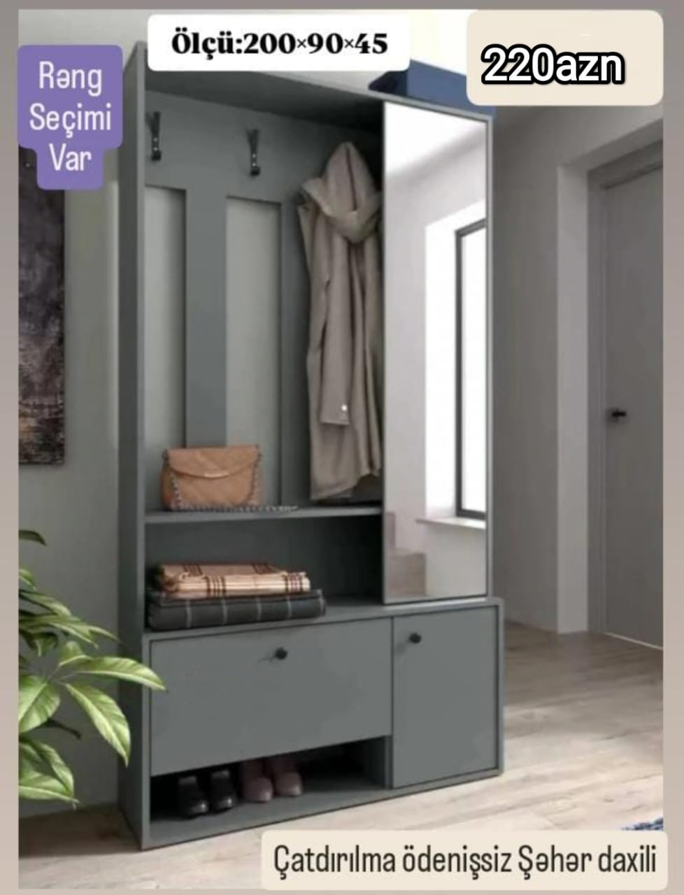 Koridor şkafi Sifarişlə hazırlanır Rəng seçimi var Ölçü