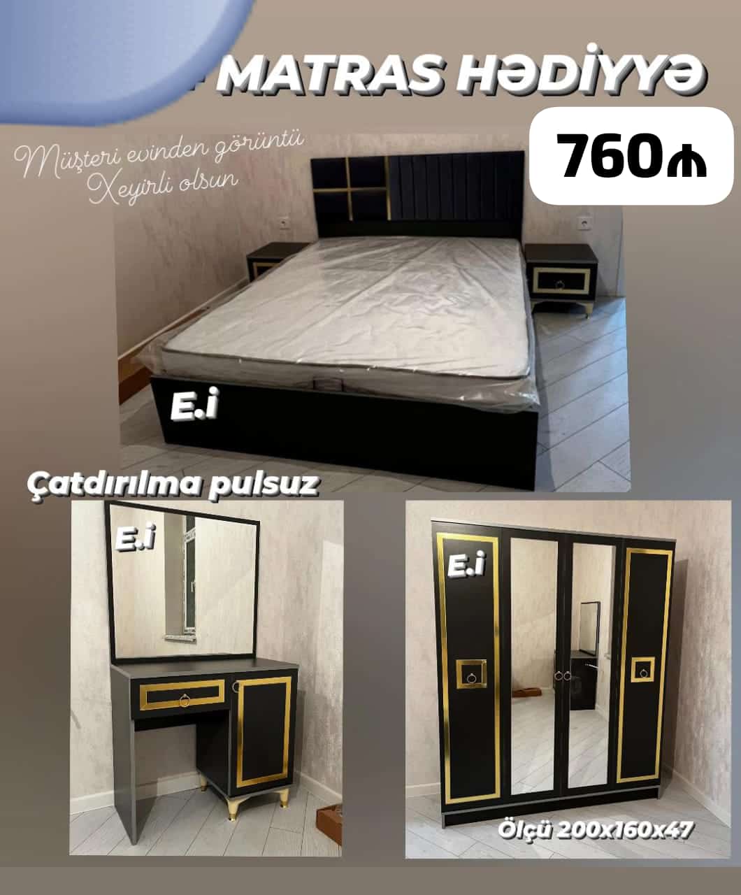 *Yataq dəsti 760Azn💥 Matras hədiyyə🤩* ✔️Rəng seçimi var