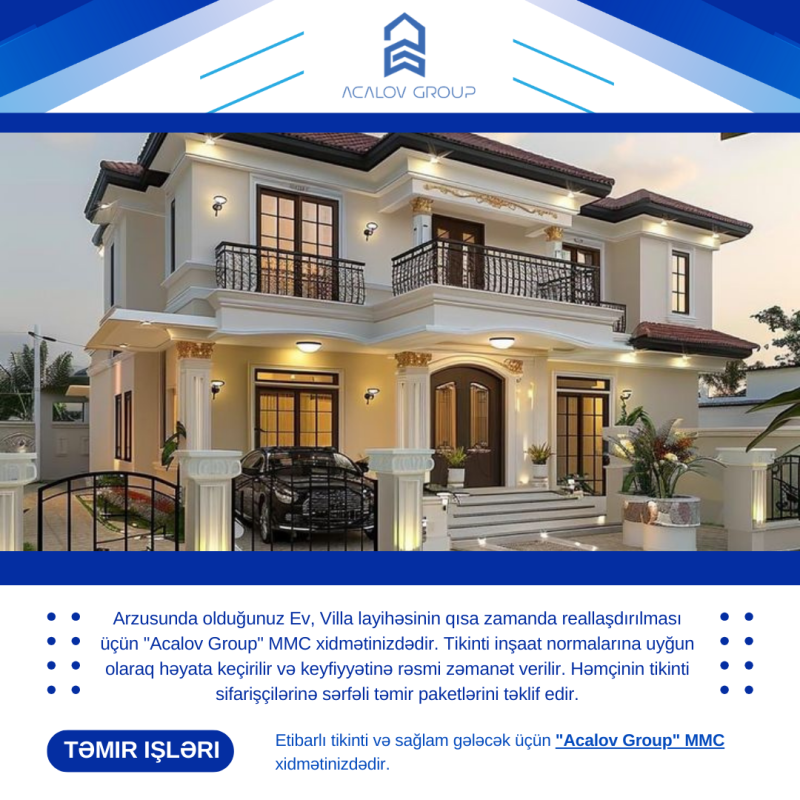 Tikinti Xidmeti Arzusunda olduğunuz Ev, Villa layihəsinin qısa zamanda