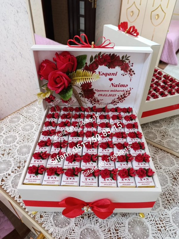 Nisan konfet xoncalari sifarisle hazirlanir.Sifarisler en