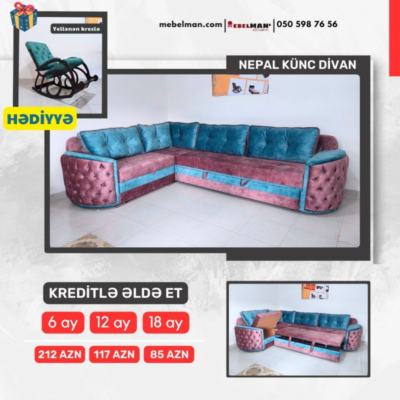 Künc divan alana yellənən kreslo HƏDİYYƏ | KREDİTLƏ Diqqət!