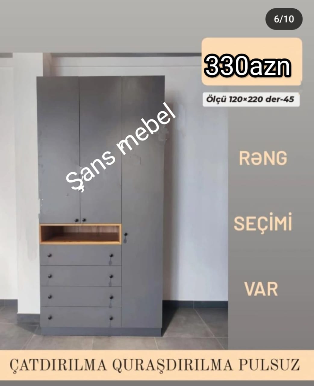 Dolab Sifarişlə hazırlanır Rəng seçimi var Ölçü 120/220/45