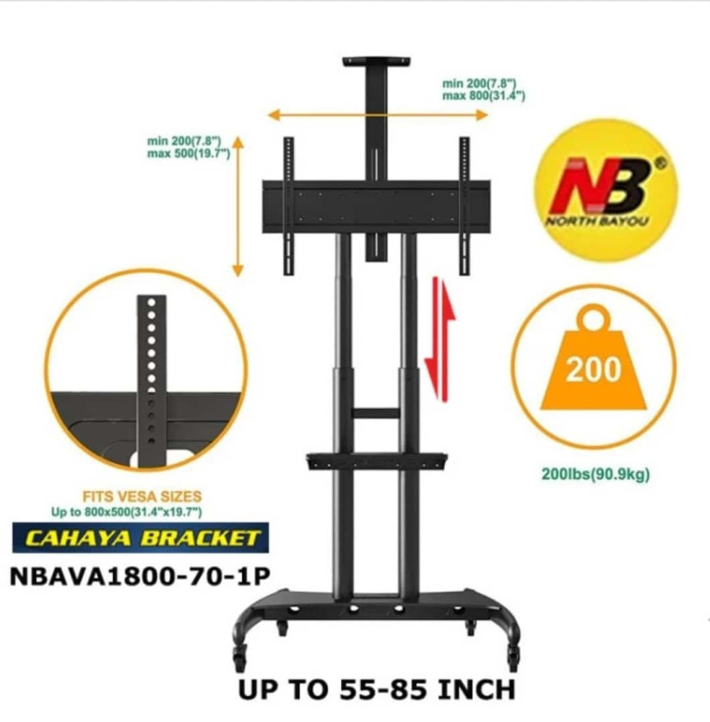 32 düyümdən 75 düyümə kimi sürülə bilən Təkərli televizor