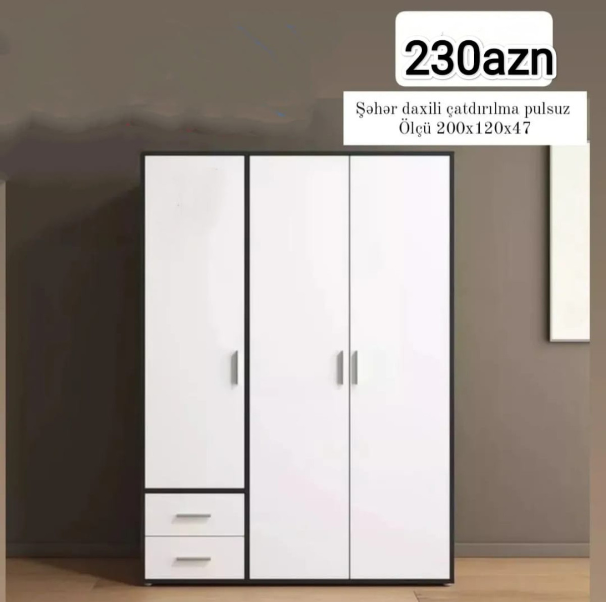 3Qapili dolab 3Qapili şkaf Sifarişlə hazırlanır Rəng seçimi var Ölçü