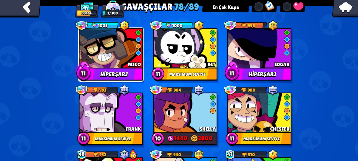 Brawl stars hesabı 38 k kupa 9 əfsanəvi 22 gizəmli