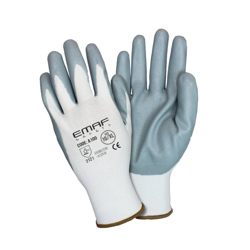 İşçi əlcəyi Nitril Emaf (Boz/Ağ) Qiymətə ƏDV daxildir Əlcəyin çəkisi: 32gr Paketdə: 12 cüt