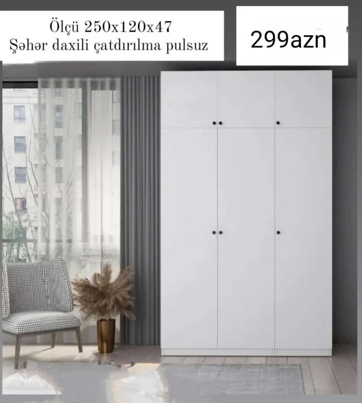 3Qapili şkaf 3Qapili şkaf Sifarişlə hazırlanır Rəng seçimi var Ölçü