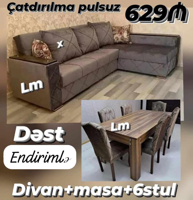 Divan ve stol stul desti *Divan+ Masa dəsti* Sifarişlə hazırlanır. Dəst şəkildə :