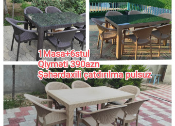 Plastik stol stul Türkiyə istehsalı 1Masa 6stul Anbardan