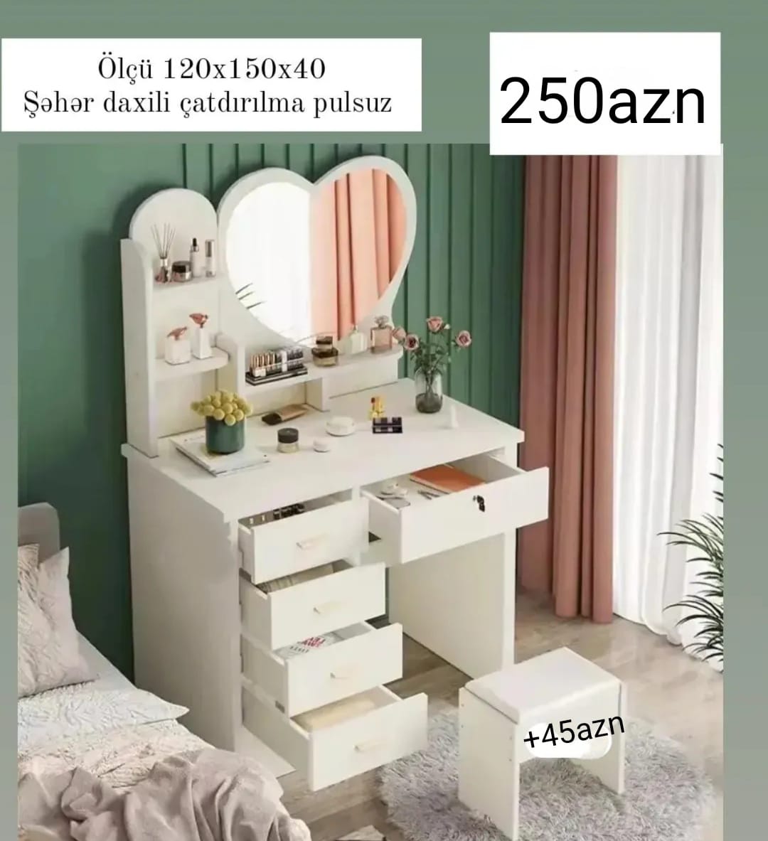 Güzgülü kamod Sifarişlə hazırlanır Rəng seçimi var Ölçü