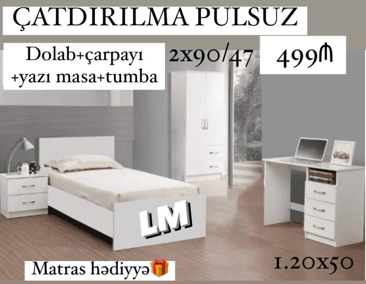Genc mebeli *Gənc oda🤴 ÇARPAYI+DOLAB+Yazı masası*_ 💥 Yeni və sifarişlə