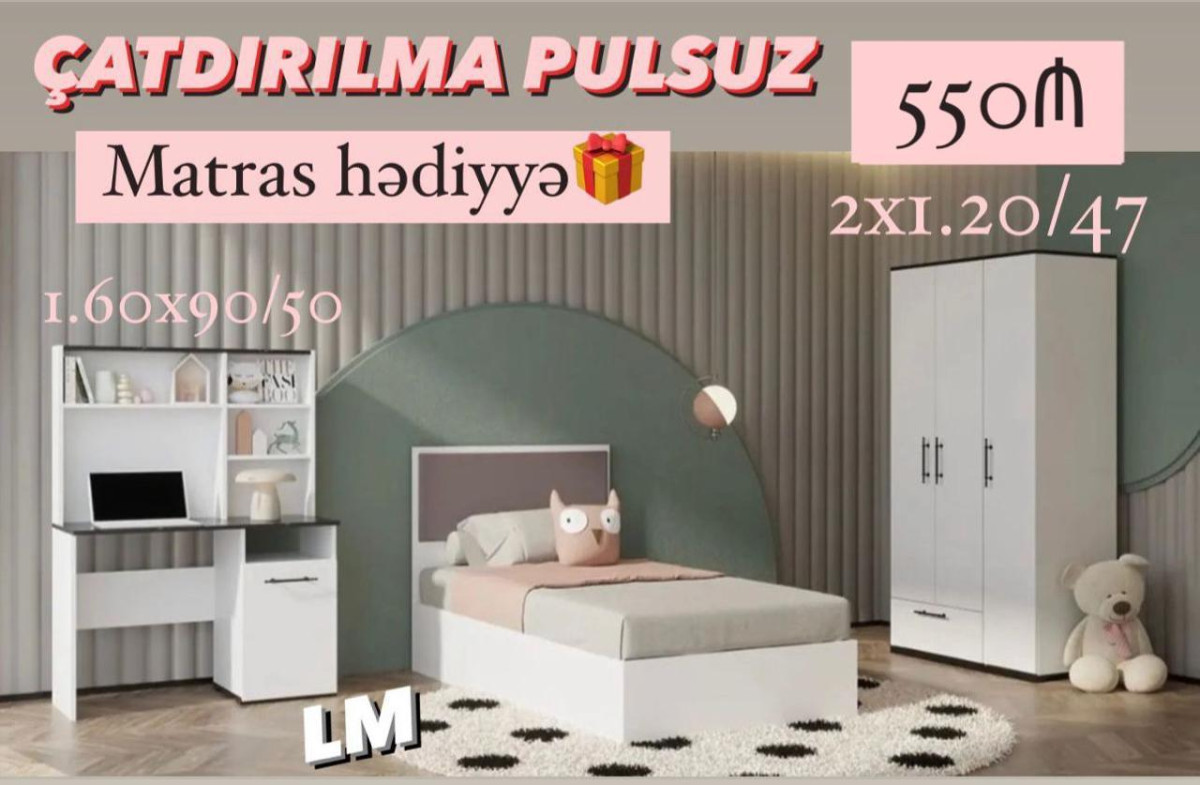 *Gənc oda🤴 ÇARPAYI+DOLAB+Yazı masası*_ 💥 Yeni və sifarişlə