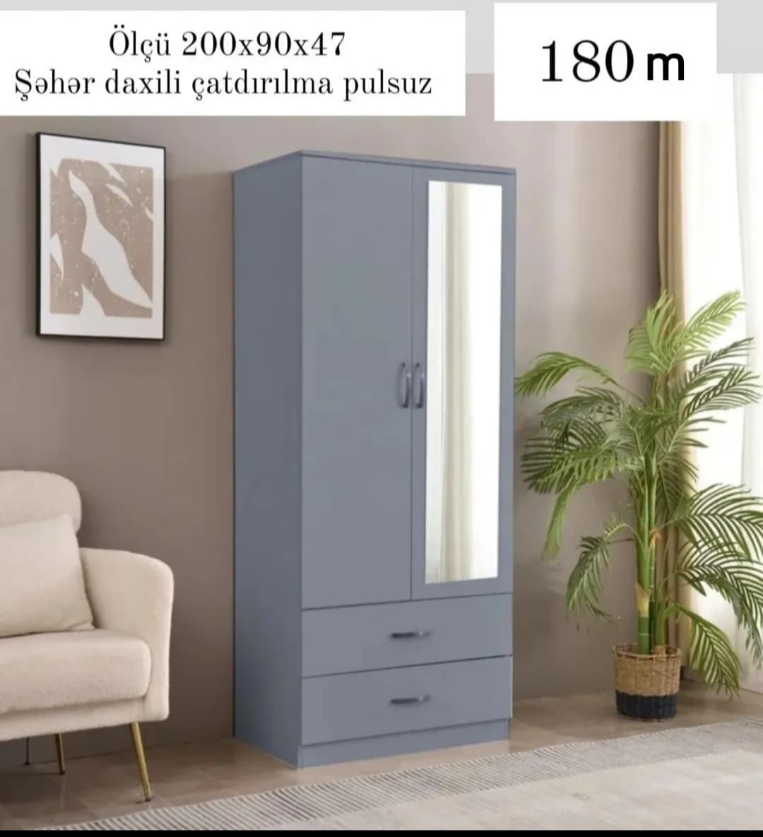 2Qapili şkaf Sifarişlə hazırlanır Rəng seçimi var Ölçü