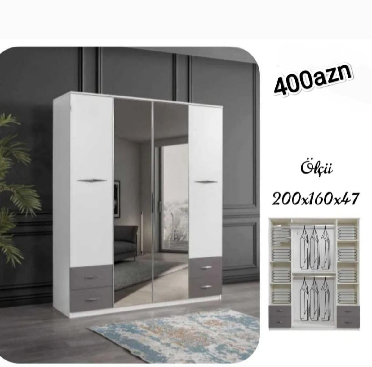 4Qapili şkaf 4Qapili şkaf Sifarişlə hazırlanır Rəng seçimi var Ölçü