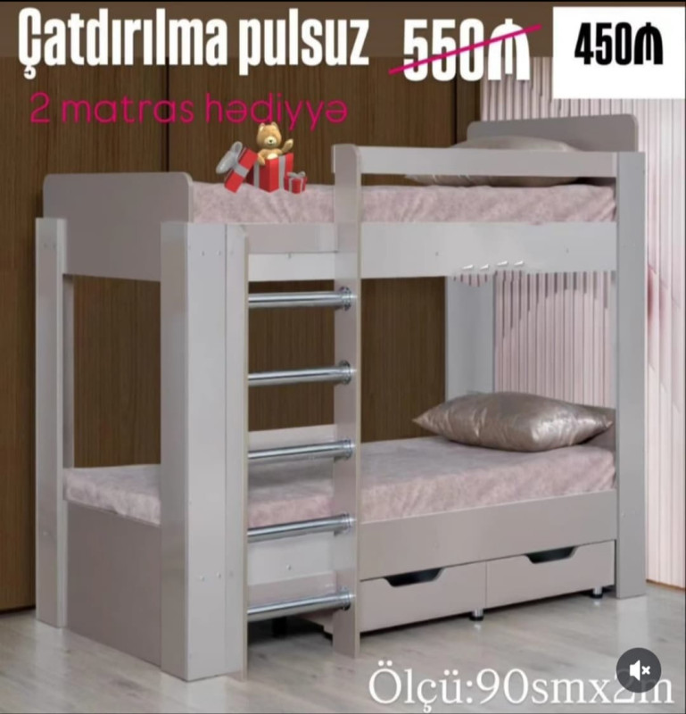 İkimərtəbəli çarpayı Sifarişlə hazırlanır Rəng seçimi var