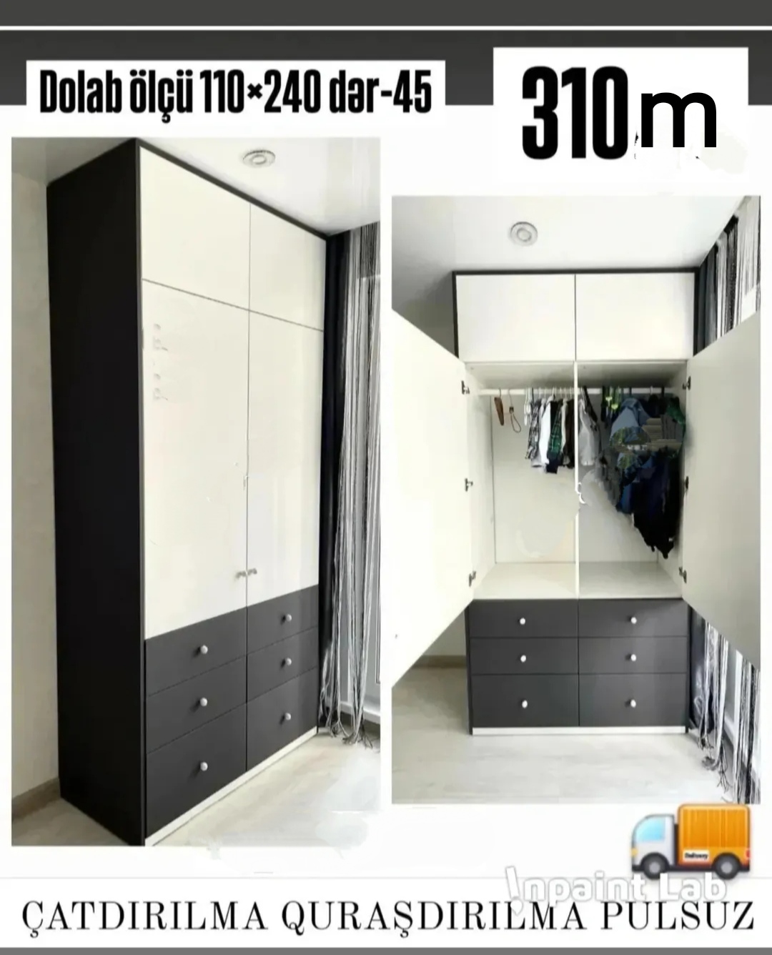 Dolab Sifarişlə hazırlanır Rəng seçimi var Ölçü