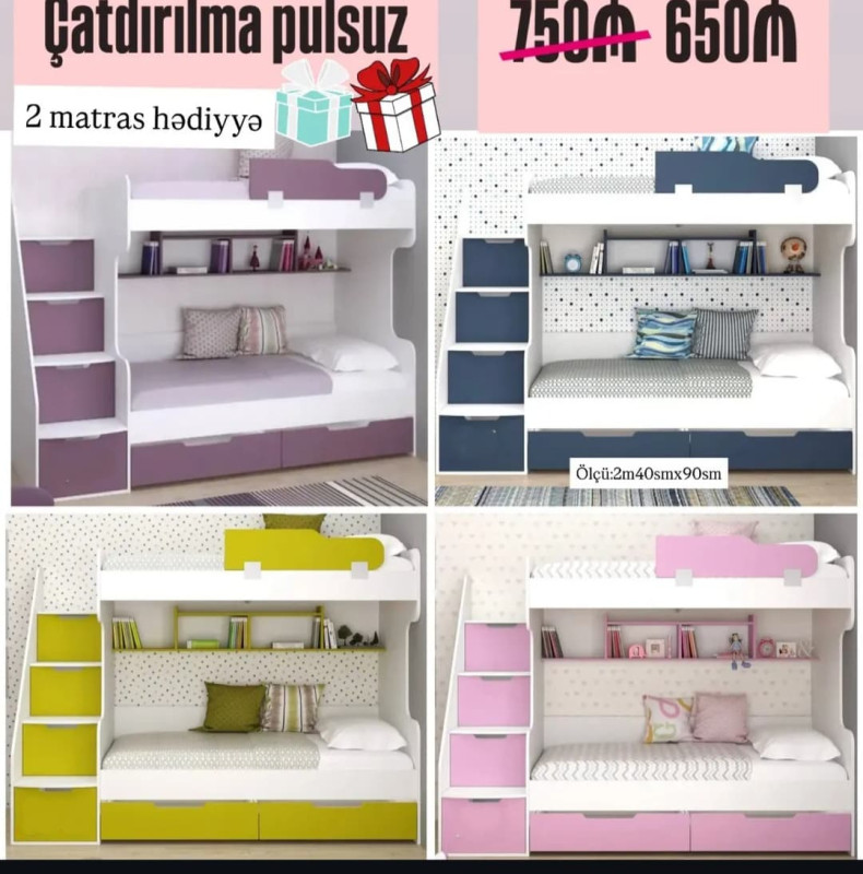 İkimərtəbəli çarpayı Sifarişlə hazırlanır Rəng seçimi var