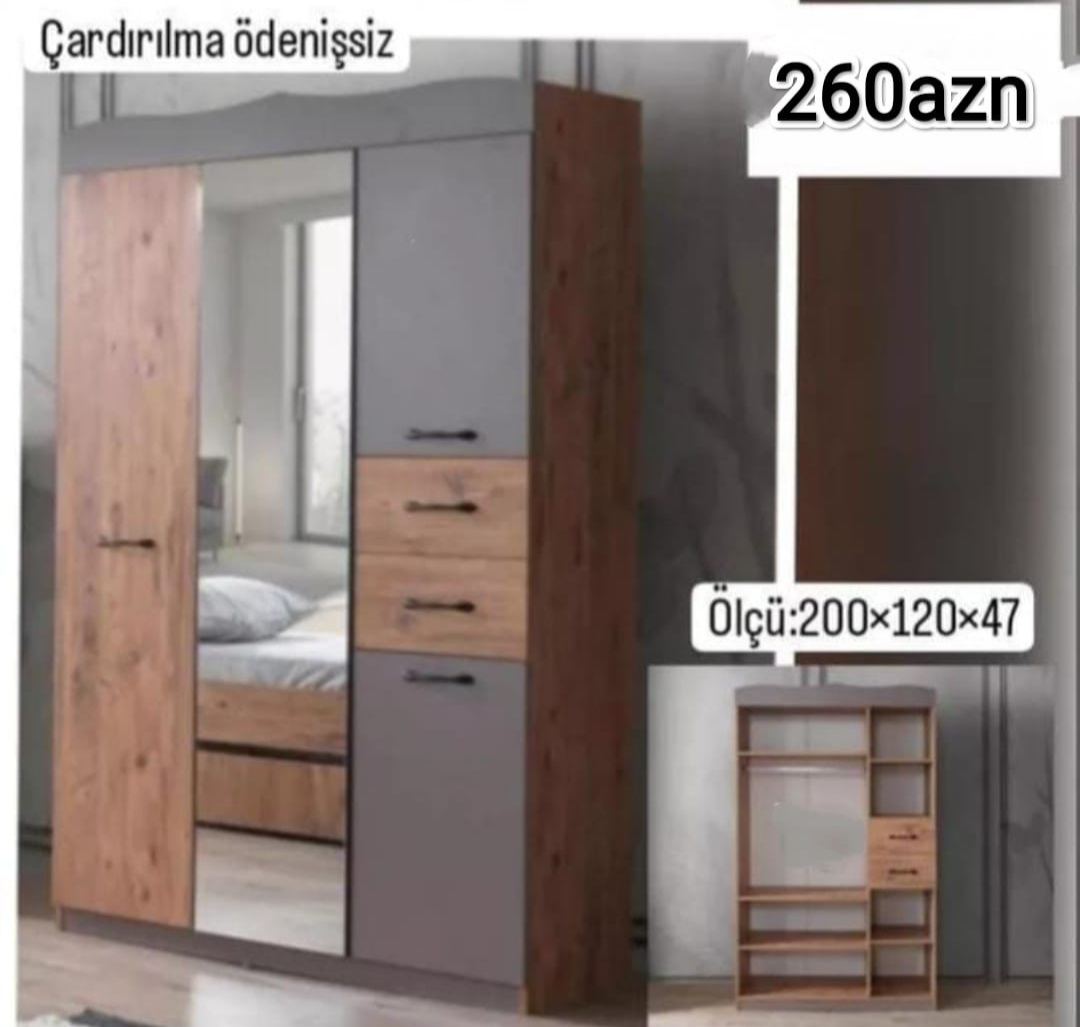 3Qapili şkaf Sifarişlə hazırlanır Rəng seçimi var Ölçü