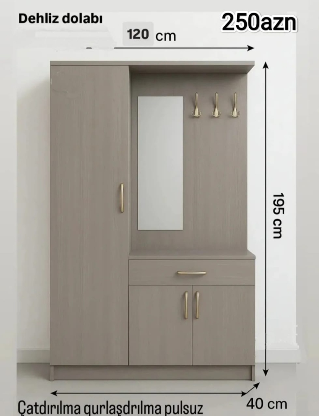 Koridor şkafi Sifarişlə hazırlanır Rəng seçimi var Ölçü