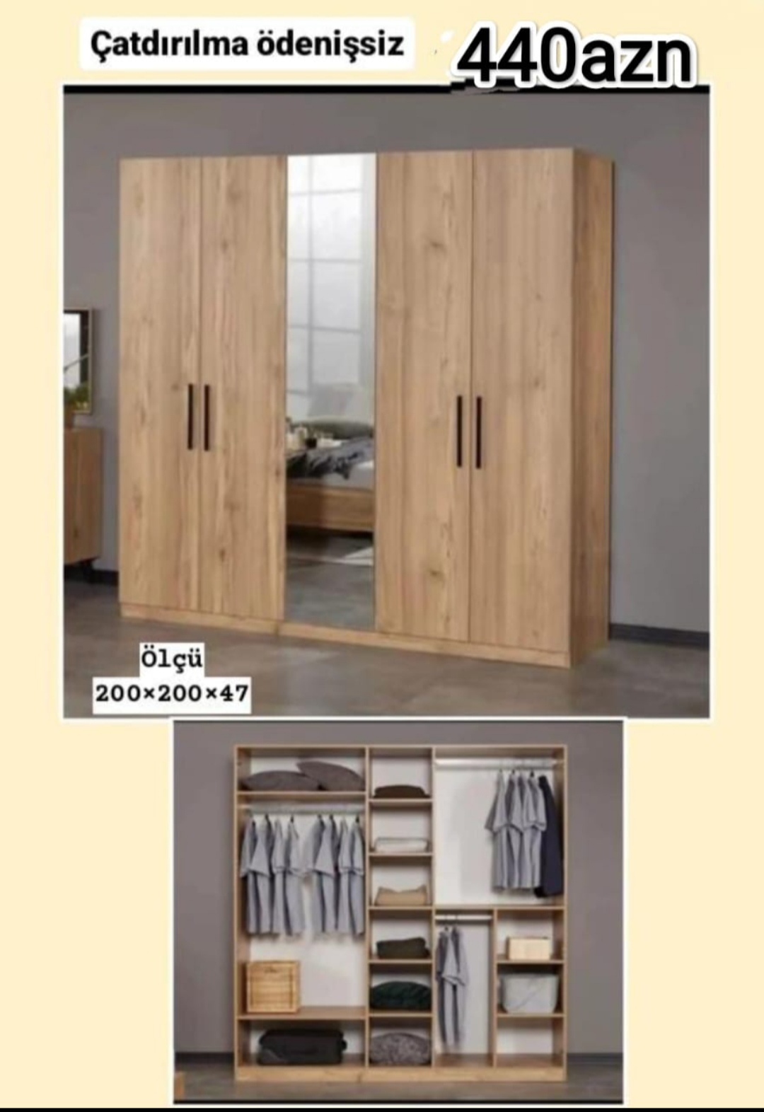 Paltar dolabı Sifarişlə hazırlanır Rəng seçimi var Ölçü