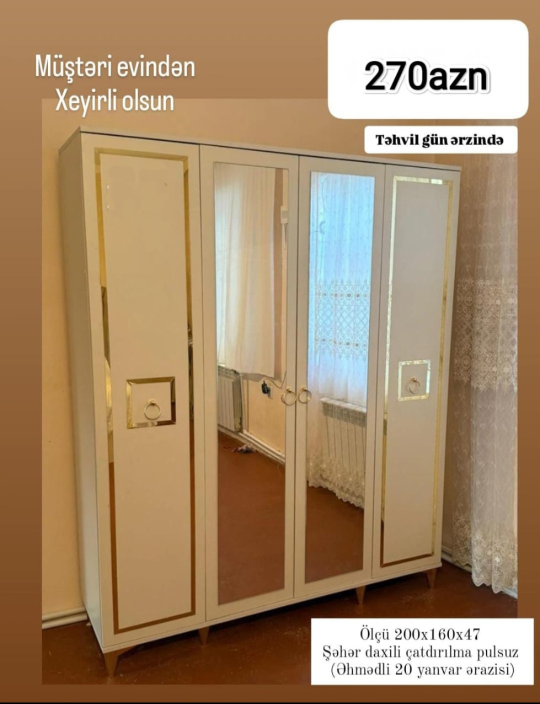 Paltar dolabı Sifarişlə hazırlanır Rəng seçimi var Ölçü