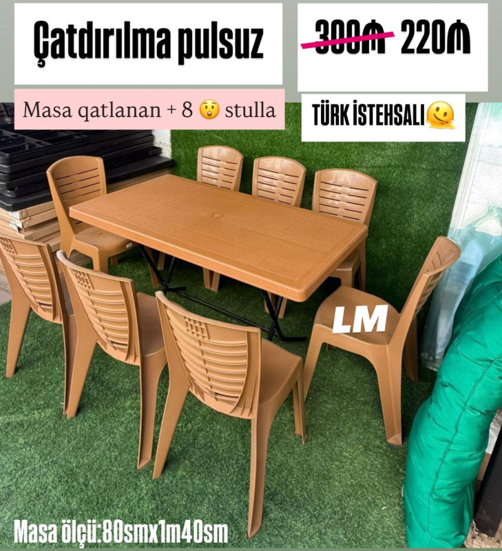 Plastik stol stul desti Yeni Plastik masa dəsti📌 _*Türk istehsalı masa+8 STUL*_ 📌