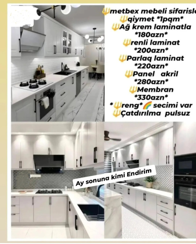 Mətbəx mebeli Sifarişlə hazırlanır Rəng seçimi var 1pqm