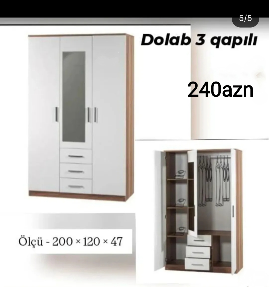 3Qapili dolab Sifarişlə hazırlanır Rəng seçimi var Ölçü