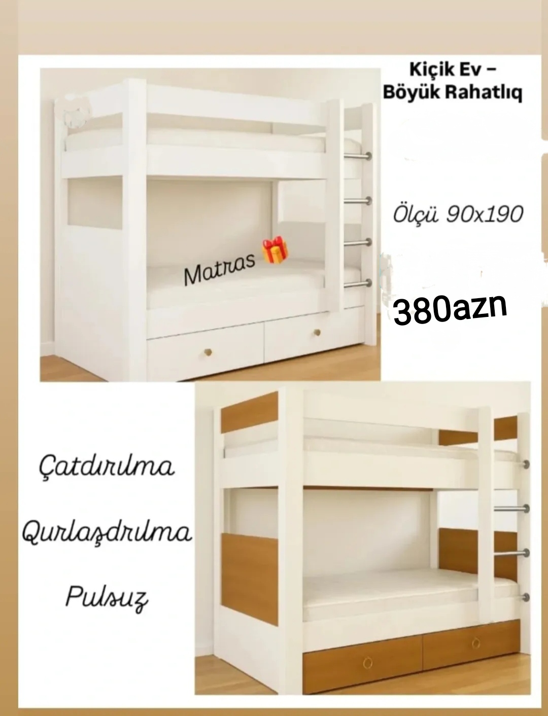 İkimərtəbəli çarpayı Sifarişlə hazırlanır Rəng seçimi var