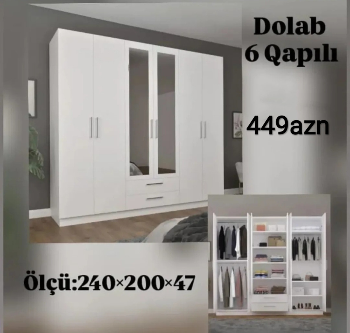 6Qapili dolab 6Qapili dolab Sifarişlə hazırlanır Rəng seçimi var Ölçü