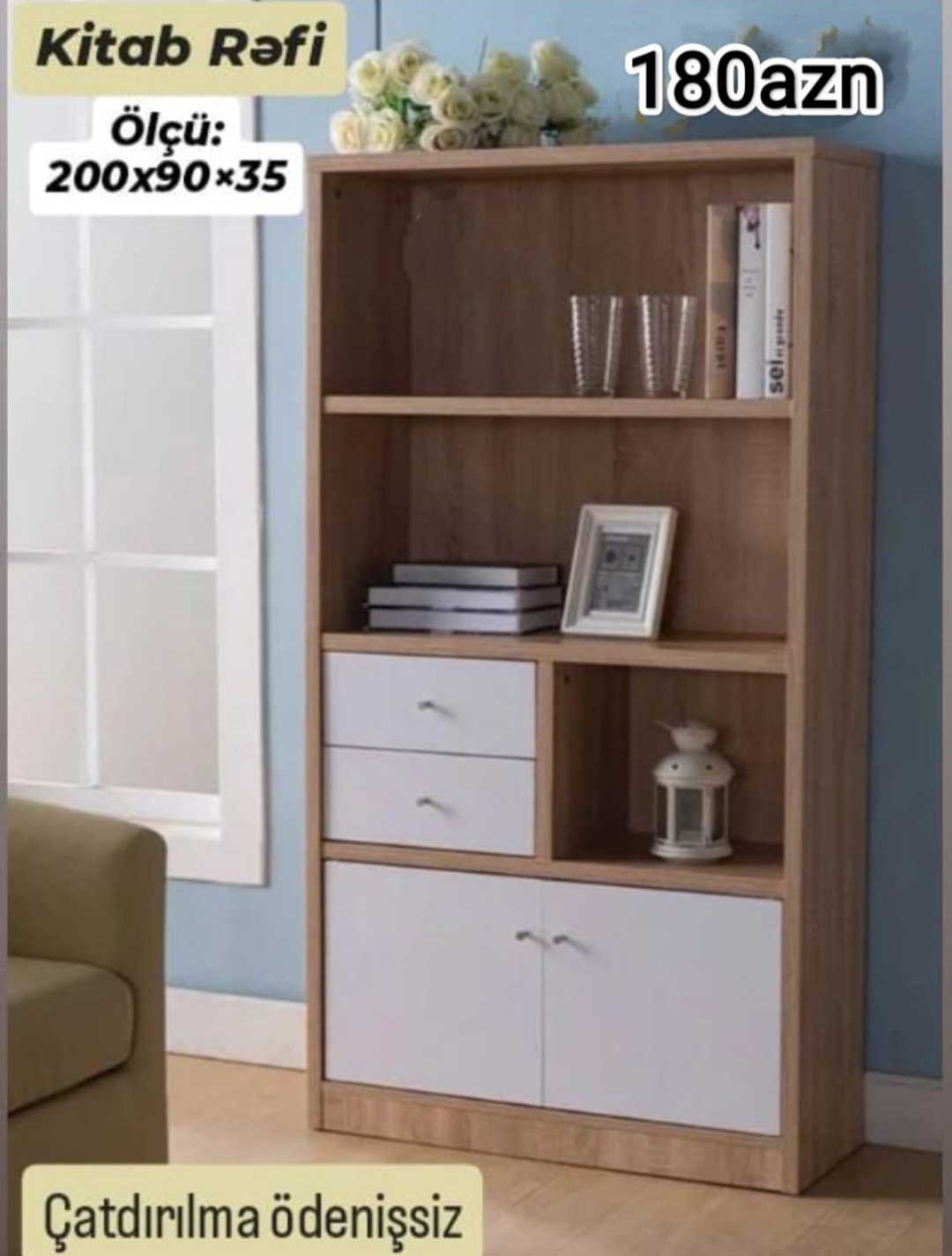 Kitab rəfi Sifarişlə hazırlanır Rəng seçimi var Ölçü