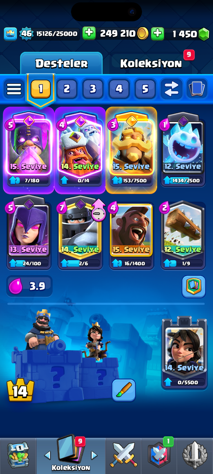 Clash Royale Hesabı 9 min kupa,46 svy hesabdır.10 evrim