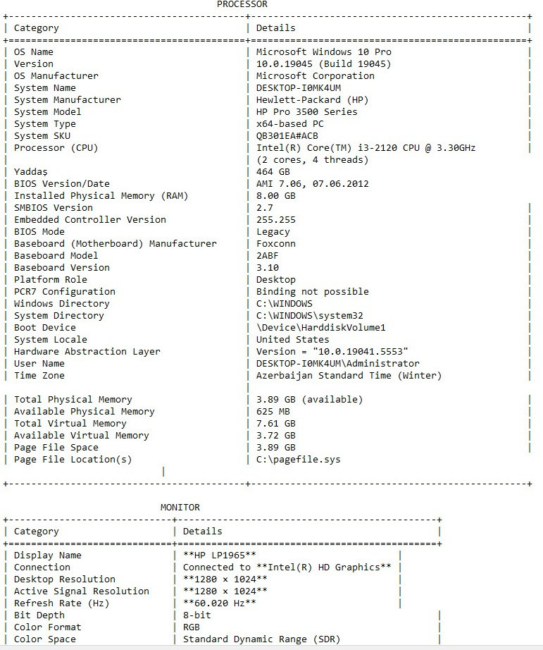 Masaüstü kompyuter HP