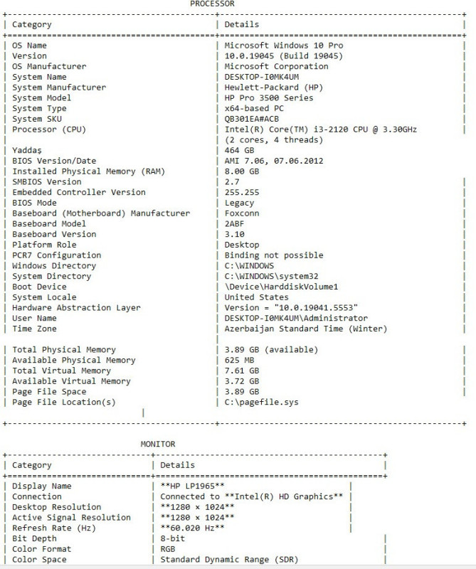 Masaüstü kompyuter HP