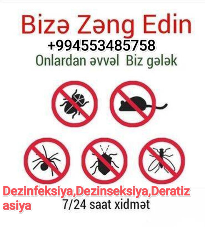 Dezinfeksiya Dezinseksiya Deratizasiya xidmetleri 7/24 tam
