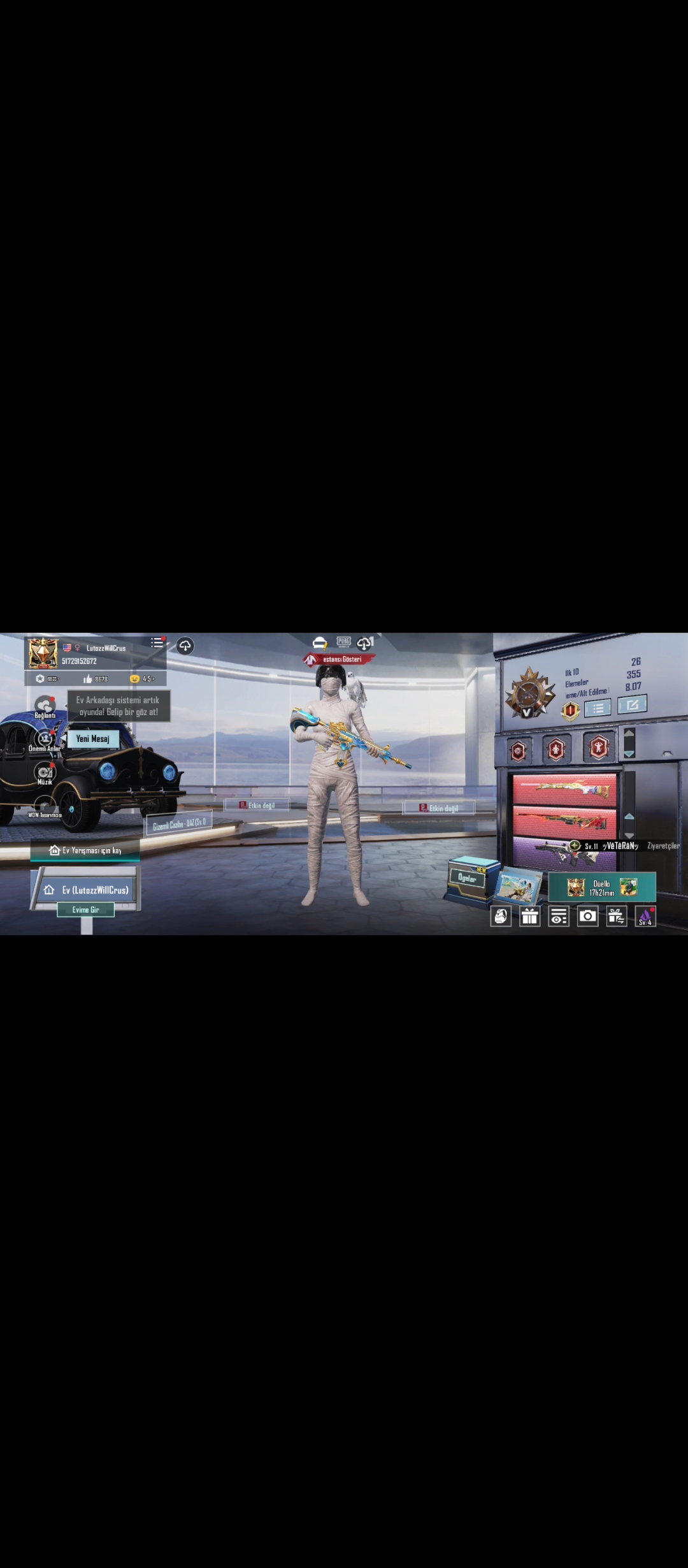 Salam 5 ədəd olum mesajli silahi movcudur m416 4 seviyedir.