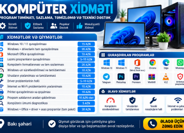 Xidmətlər və qiymətlər: • Windows 10 / 11 quraşdırılması —